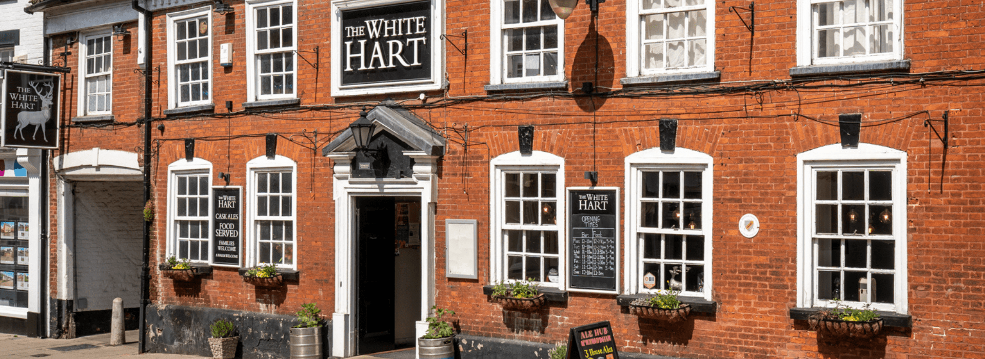 Exterior of The White Hart public house in Wymondham town centre